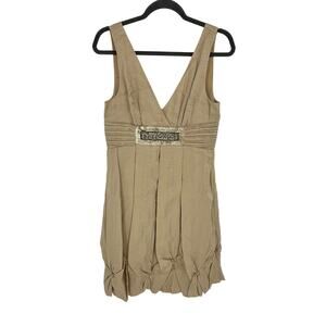 BCBGMAXAZRIA Gold Metallic Knee Length Dress Sequin Accent Party Formal Size 8
